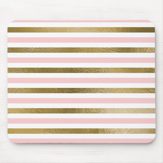 Girly Blush Pink, White and Gold Foil Pattern Mouse Pad (Front)