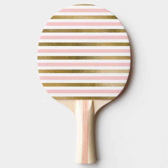Girly Blush Pink, White and Gold Foil Pattern Ping Pong Paddle (Front)