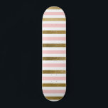 Girly Blush Pink, White and Gold Foil Pattern Skateboard<br><div class="desc">Rose Gold - Blush Pink,  White and Gold Foil Striped Pattern for a modern cute and girly gift.</div>