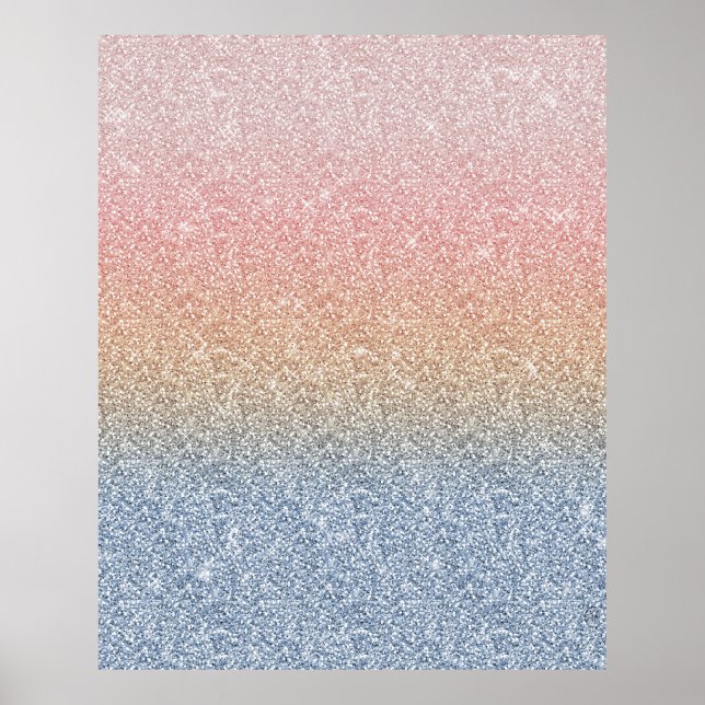 Girly Blush Rose Gold Blue Ombre Glitter Sparkles Poster (Front)