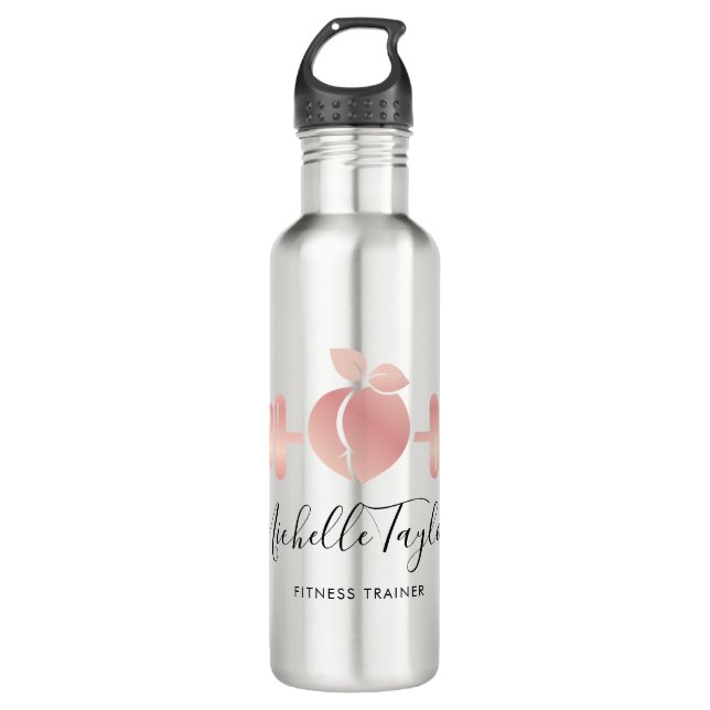 Girly Blush Rose Gold Fitness Trainer Business Car 710 Ml Water Bottle (Front)