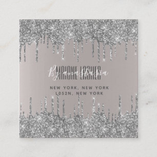 Girly Blush Silver Glittery Eye Drips Art Makeup Square Business Card