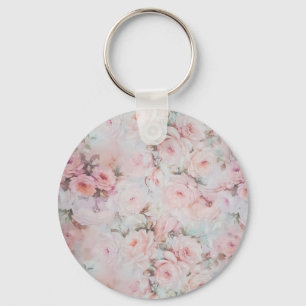 Girly blush tones pink boho country floral key ring