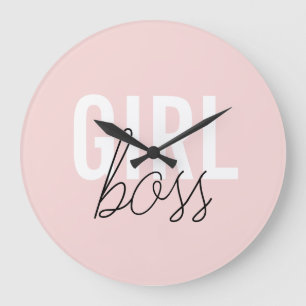 Girly blush typography script girl boss large clock