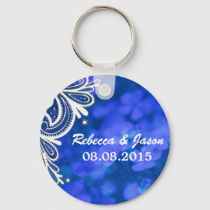 Girly bohemian chic blue floral white lace key ring