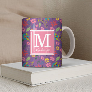 Girly Bohemian Colourful Flowers Monogram Coffee Mug