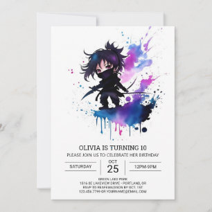 Girly Bohemian Ninja Girl Birthday Invitation