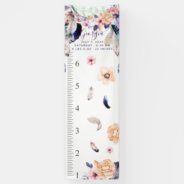 Girly Boho Dreamcatcher | Vinyl Growth Chart Banner (Vertical)