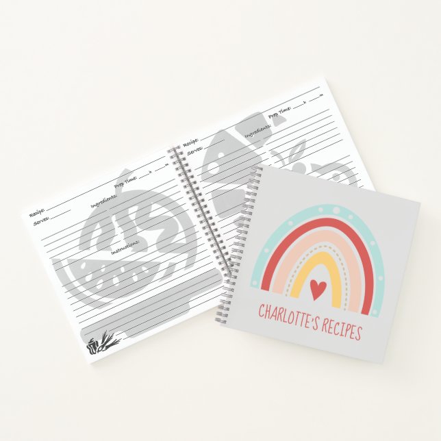Girly Boho Rainbow Heart Painting Kids Recipe Notebook (Inside)
