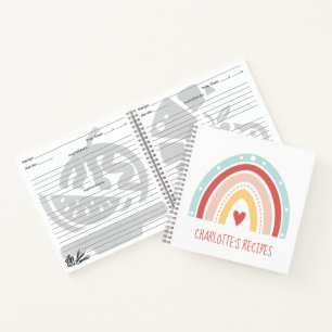 Girly Boho Rainbow Painting Heart Kids Recipe Notebook