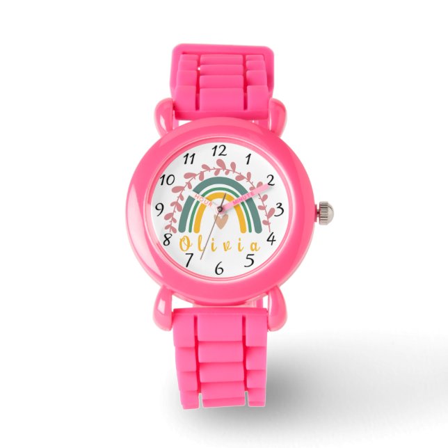 Girly Boho Rainbow with Personalised Name  Watch (Front)