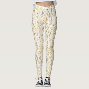 Girly Boho Watercolor Wildflower Floral Leggings