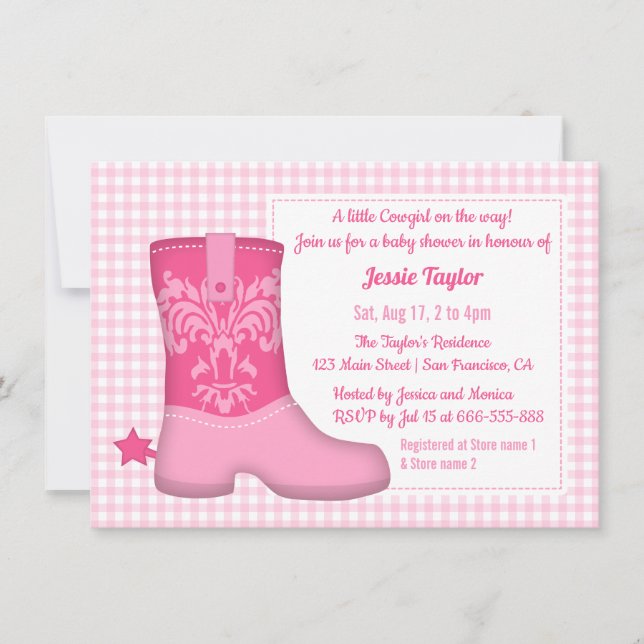 Girly Boot Western Theme Baby Shower Invitations (Front)