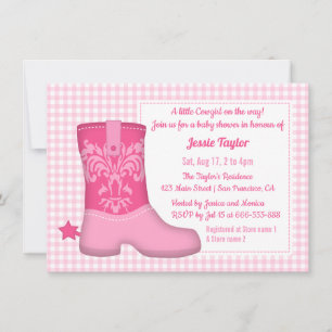 Girly Boot Western Theme Baby Shower Invitations
