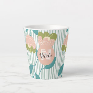 Girly botanical Personalised blue and pink elegant Latte Mug