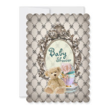 girly bows teddy bear baby shower invitations