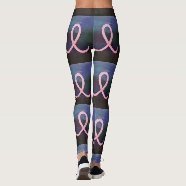 Girly Breast Cancer Awareness Ribbon Abstract Art Leggings (Back)