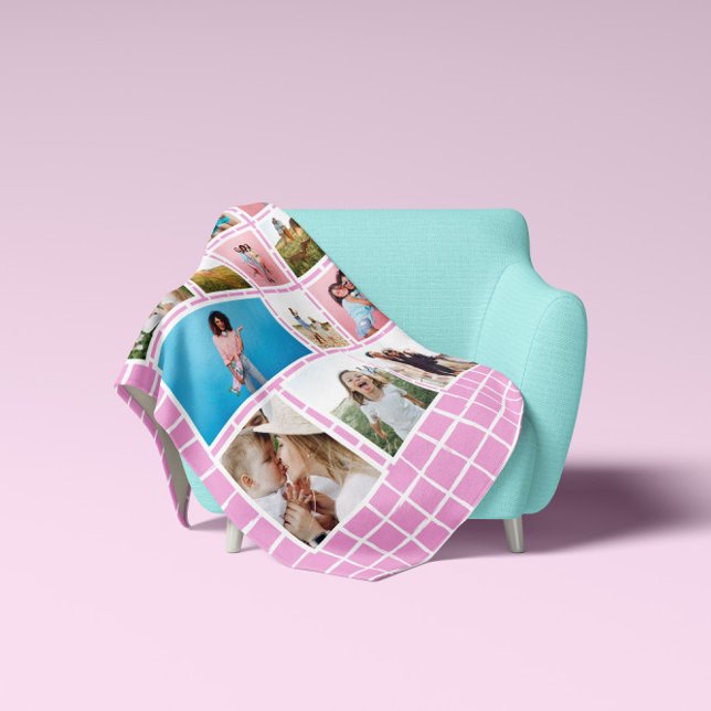 Girly bright pink 12 photo modern minimal abstract fleece blanket (Creator Uploaded)