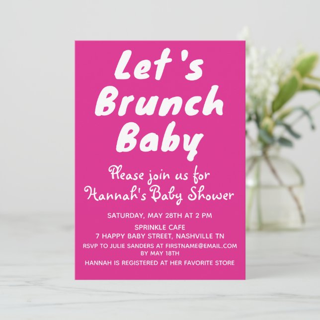 Girly Bright Pink Pretty Girl Baby Shower Party Invitation (Standing Front)