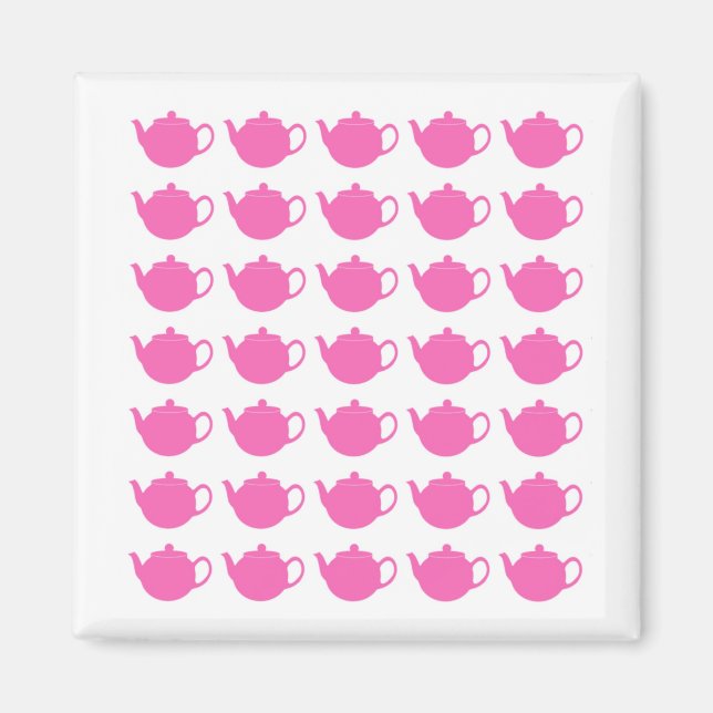Girly Bright Pink Teapots Magnet (Front)