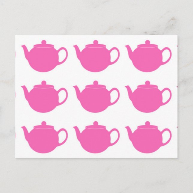 Girly Bright Pink Teapots Postcards (Front)