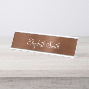 Girly Bronze Brown Metallic Foil Desk Name Plate