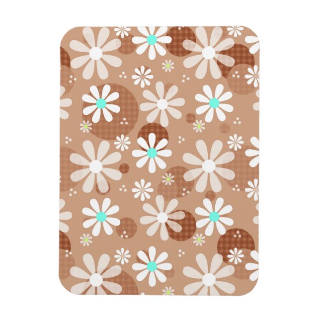 Girly Brown Daisy Flower Pattern Cute Aqua Dots Magnet (Vertical)