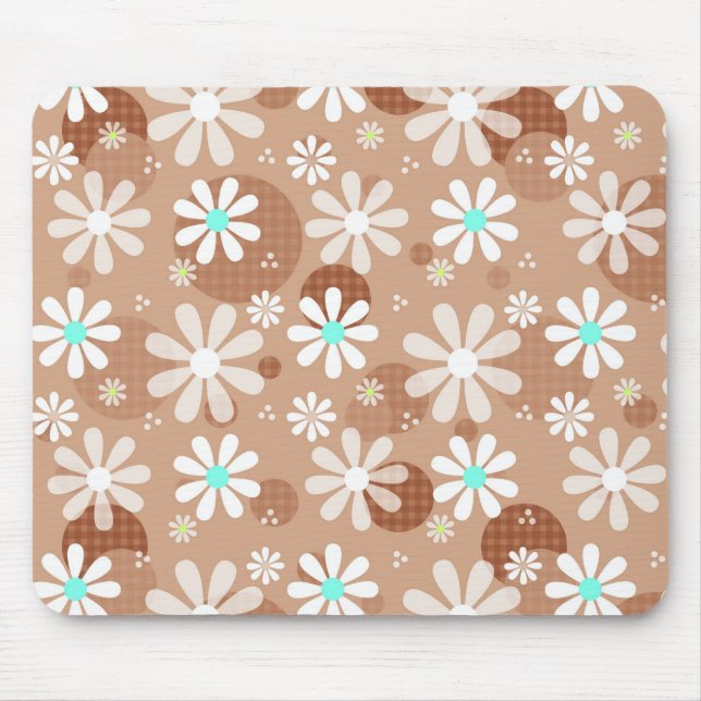 Girly Brown Daisy Flower Pattern Cute Aqua Dots Mouse Pad (Front)