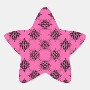 Girly Bubble Gum Pink and Black Damask Star Sticker