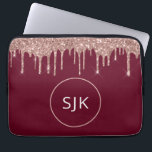 Girly Burgundy Rose Gold Glitter Drips Monogrammed Laptop Sleeve<br><div class="desc">Girly Blush Pink - Rose Gold and Black Faux Glitter Drips and Sparkle Elegant Monogrammed Initials Case. This case can be customised to include your initial and first name.</div>