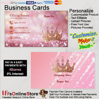 Girly Business Trendy Glitter Elegant Crown  Business Card