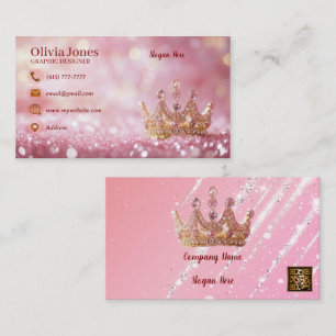 Girly Business Trendy Glitter Elegant Crown QRCode Business Card