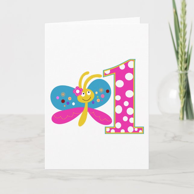 Girly Butterfly First Birthday Card (Front)