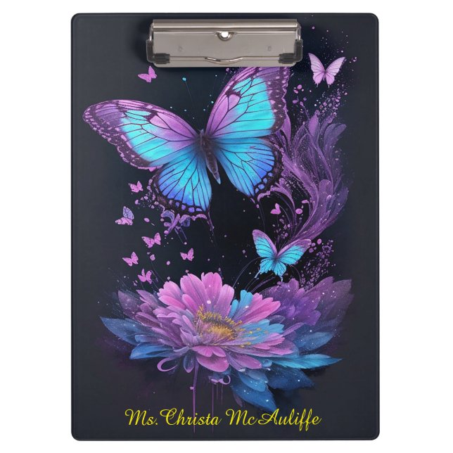 girly butterfly floral purple and turquoise clipboard (Front)