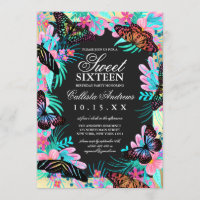 Girly Butterfly Flowers Leaves Watercolor Sweet 16
