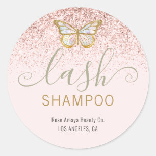 Girly Butterfly Pastel Pink Gold Lash Cleanser Classic Round Sticker