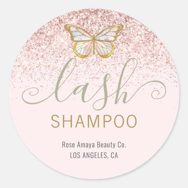 Girly Butterfly Pastel Pink Gold Lash Cleanser Classic Round Sticker (Front)