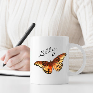 Girly Butterfly Script Monogram Name Coffee Mug