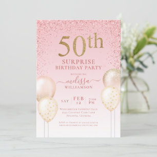 Girly Calligraphy Glitter Surprise 50th Birthday I Invitation