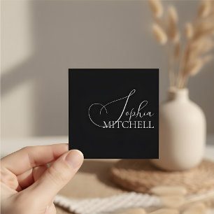 Girly Calligraphy Minimalist Black Square Business Card