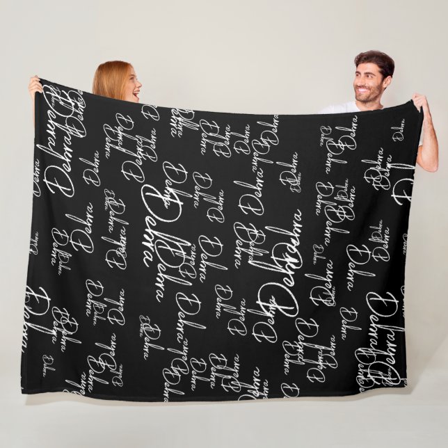 Girly Calligraphy Names Typography Black Fleece Blanket (In Situ)