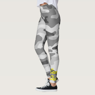Girly Camouflage Black & White Monogram Yellow   Leggings