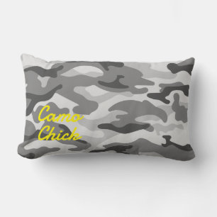 Girly Camouflage Black & White Monogram Yellow Lumbar Cushion