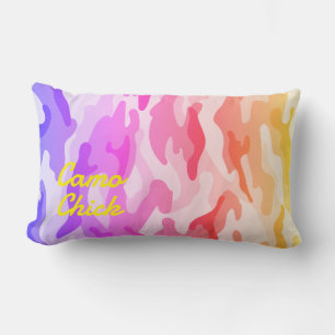 Girly Camouflage Pastels Monogram in Yellow Lumbar Cushion