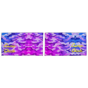 Girly Camouflage Pinks/Blues Monogram in Yellow Pillowcase