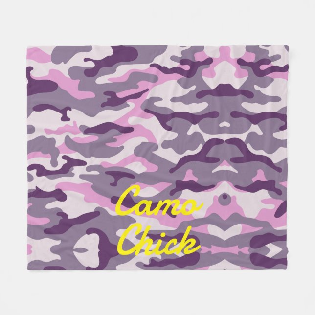 Girly Camouflage Pinks Monogram in Yellow | Fleece Blanket (Front (Horizontal))