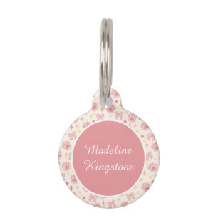 Girly Cat Paw Pink Cat Round Pet Tag