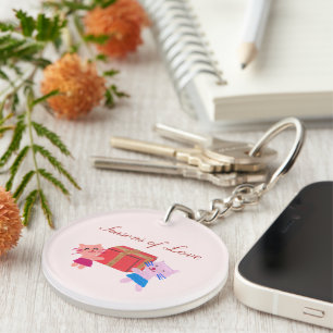 Girly Cats with Gift Baby Pink Photo Keepsake Key Ring