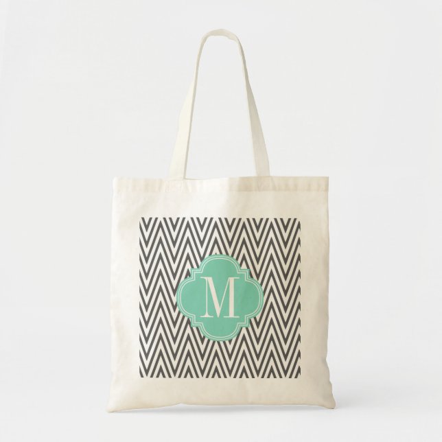 Girly Charcoal & Aqua Arrows Custom Tote Bag (Front)