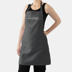 Girly charcoal grey custom script name monogram apron